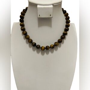 Tiger Eye Beaded Gemstone Necklace with Toggle clasp 17”